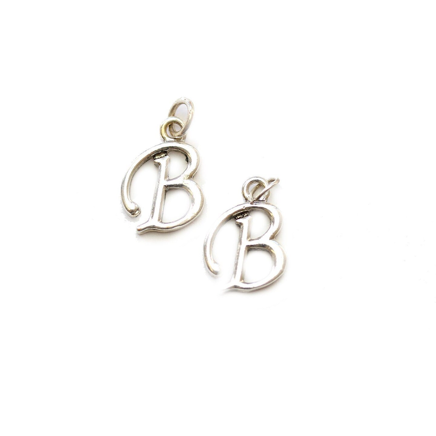 Silver Plated Letter B Charm - 2pcs