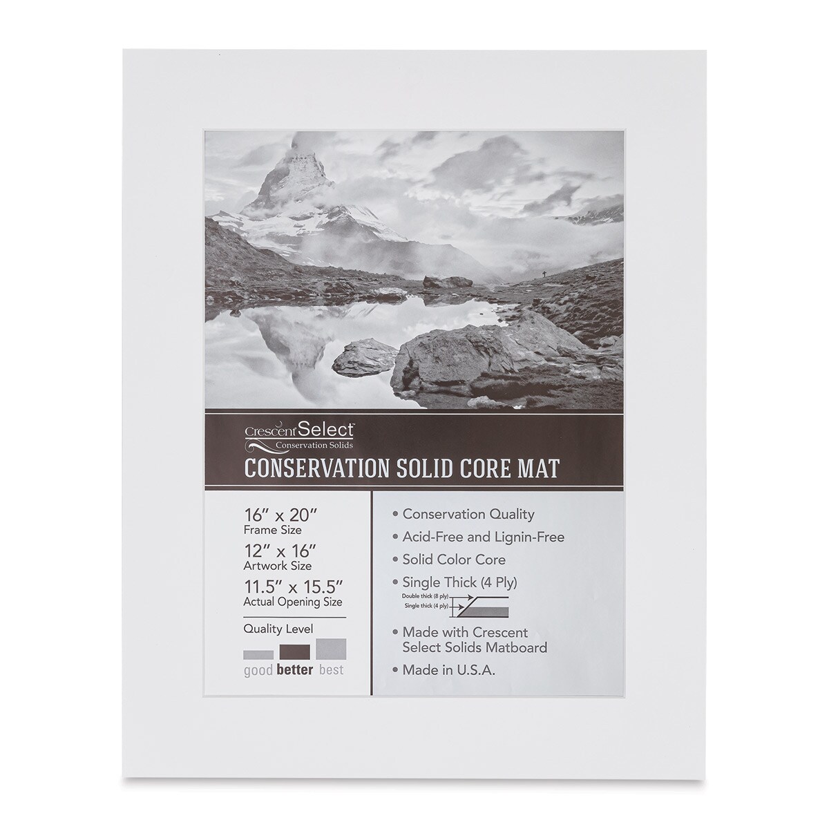 Crescent Select Conservation Solids Pre-Cut Mat - Vivid White, 4 ply, 16" x 20"