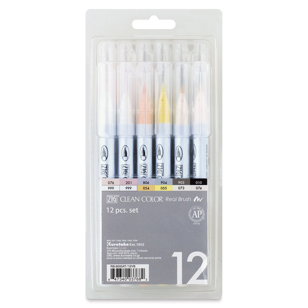 Kuretake Zig Clean Color Real Brush Pens - Gentle Colors, Set of 12