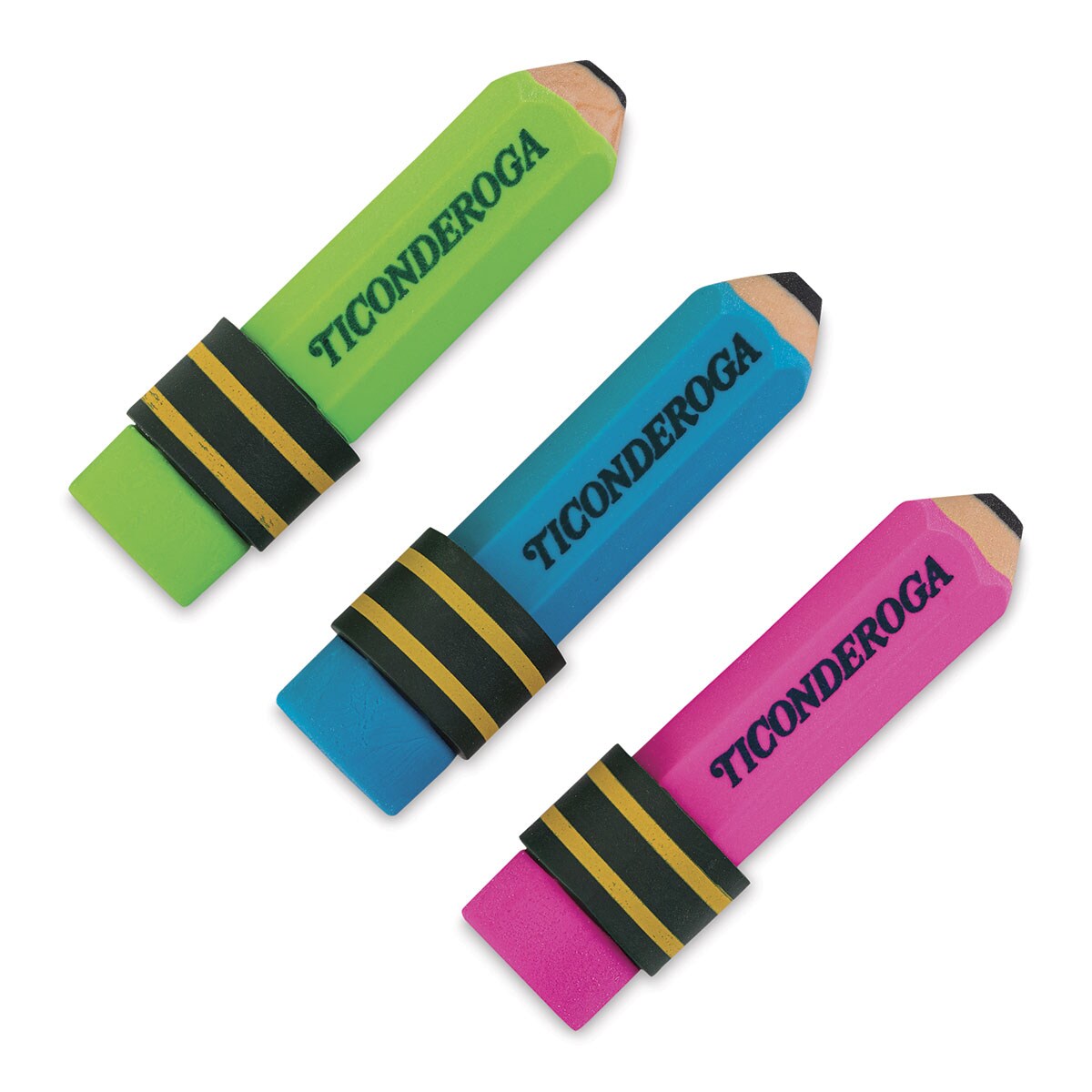Ticonderoga Neon Pencil Shaped Erasers - Pkg of 3