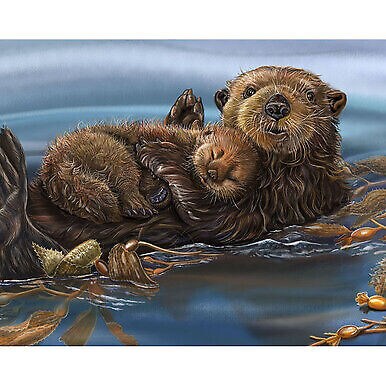 Sea Otter and Her Baby DigitalPanel 35 inch Cotton Fabric by David ...