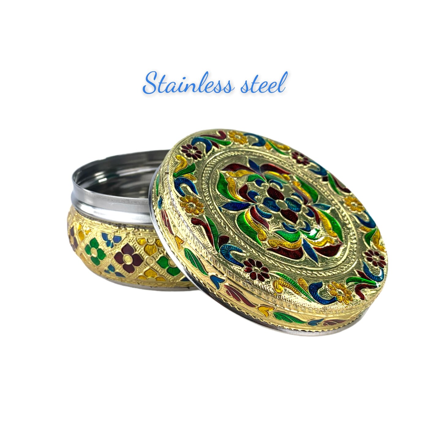 4ct Steel Sweet Box, Spice Box, Ladoo Box, Spice Storage, Mehndi Favors