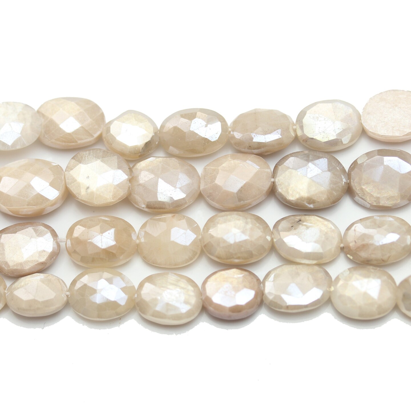 Faceted Natural Mystic Moonstone with Luster Oval Beads 9x11mm