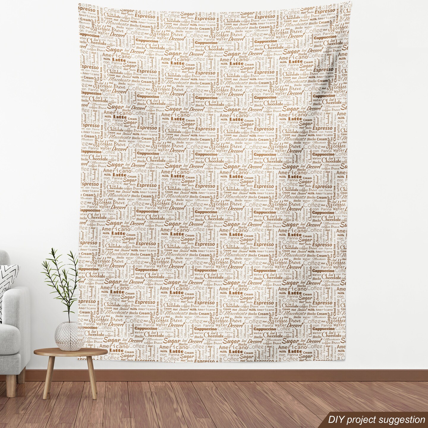 Ambesonne Modern Fabric by The Yard Coffee Themed Words Macchiato Mocha Americano Dessert Graphic Decorative Water Resistant Material for Upholstery Outdoor Cuhsion and Home Accents 1 Yard Umber Cream