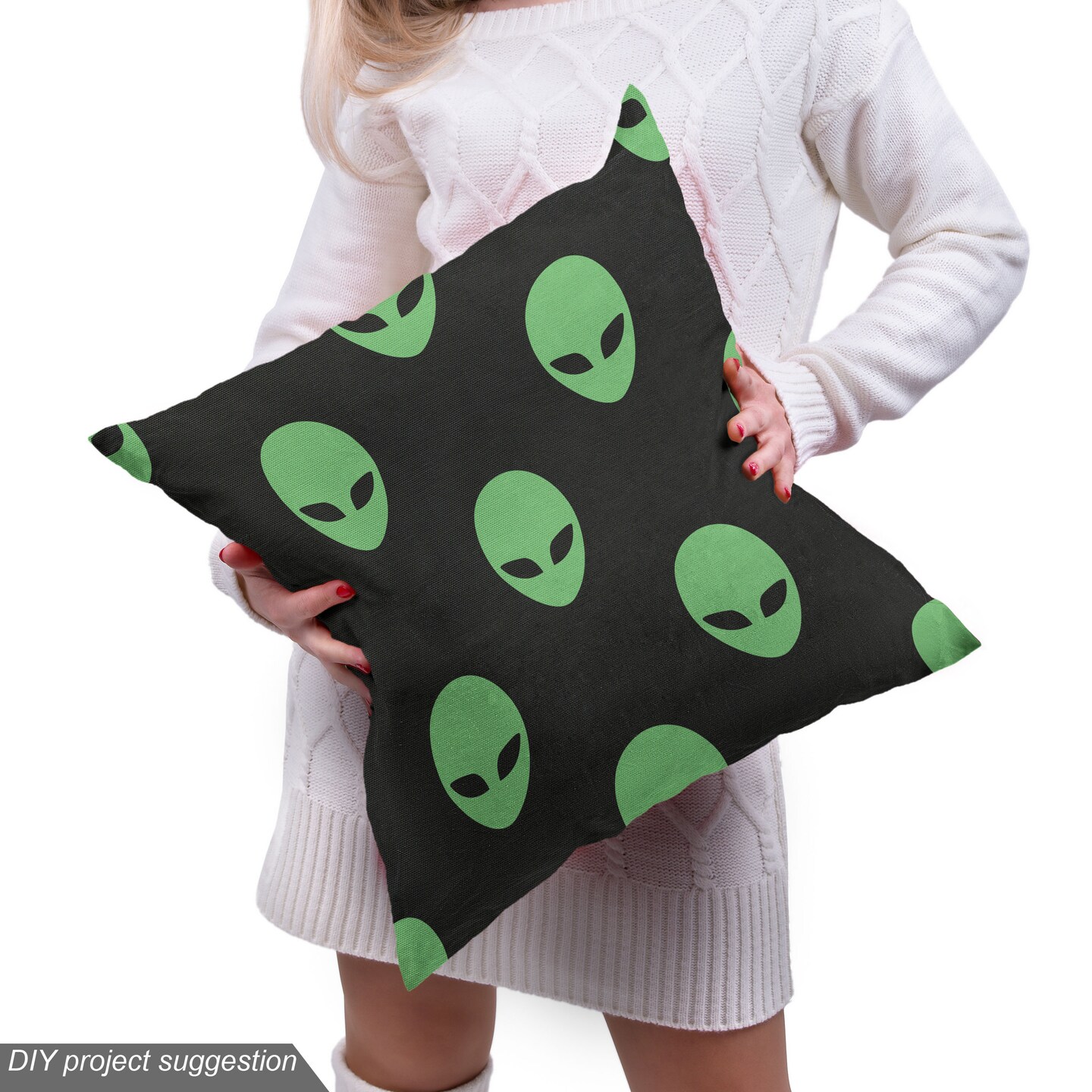 Ambesonne Alien Fabric by The Yard, Supernatural Martiansal Beings from Other Planets Head of an Alien, Decorative Fabric for Upholstery and Home Accents, 1 Yard, Fern Green