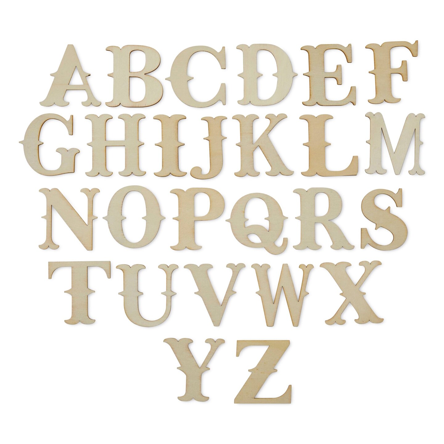Park Lane Unfinished Wood Letters - Uppercase, Basic Serif, Pkg of 26
