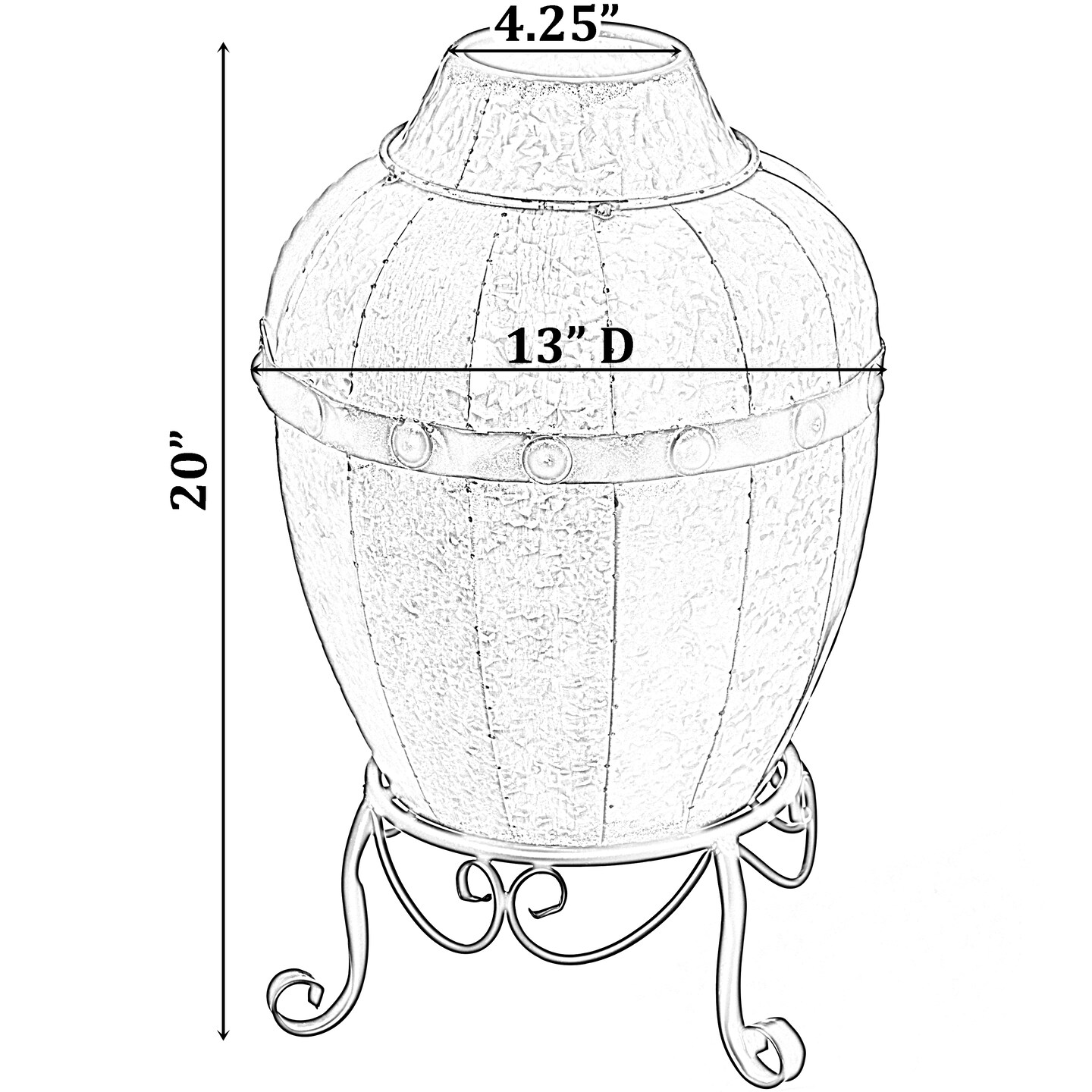 Rustic Silver Galvanized Barrel Shape Planter and Vase with Metal Stand
