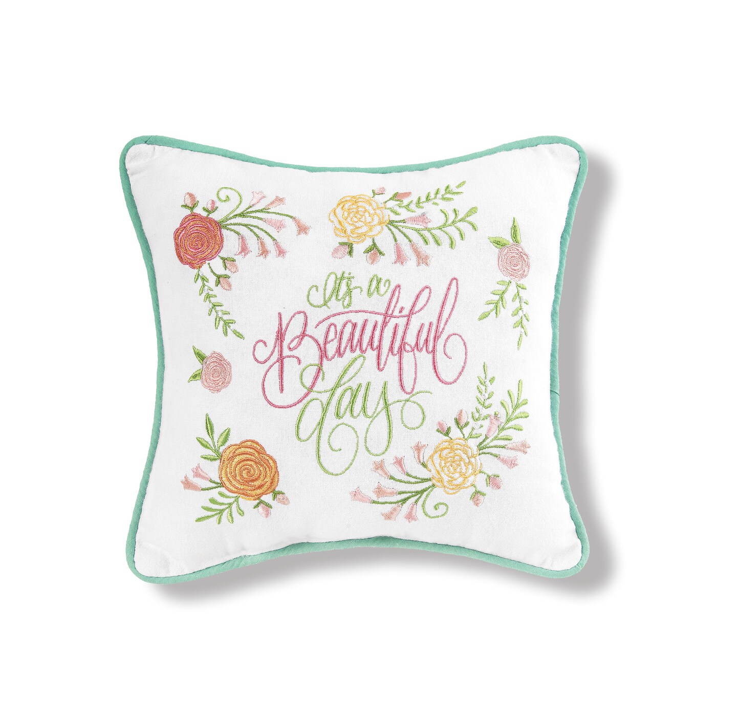 It&#x27;s A Beautiful Day Embroidered Pillow White 10&#x22; X 10&#x22; Easter Soft Woven Pillow With Filling For Couch Sofa Bed Chair Cotton