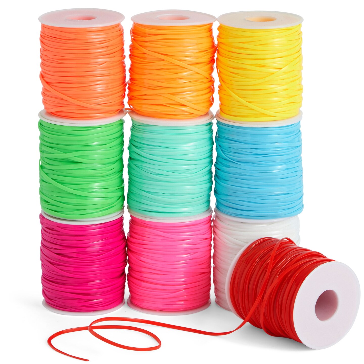 10 Spools of Plastic Gimp String in 10 Neon Colors, 50 Yards Each