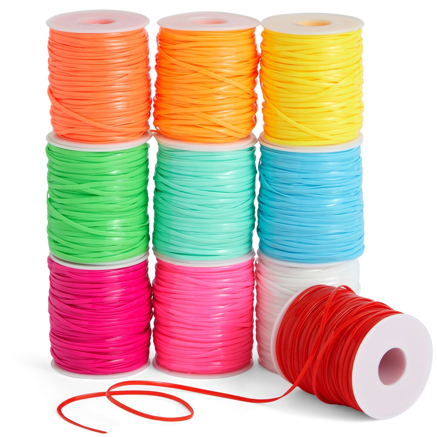 10 Spools of Plastic Gimp String in 10 Neon Colors 50 Yards Each for Bracelets Necklaces Boondoggle Keychains Lanyard Cord