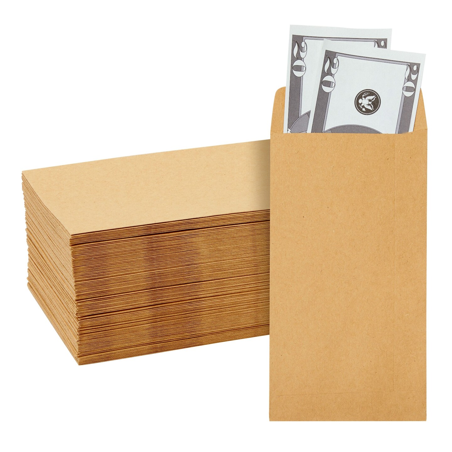 100 Pack Small Kraft Paper Material #7 Money Envelopes for Cash, Coins, Banks, Currency, and Budgeting (3.5 x 6.5 In)