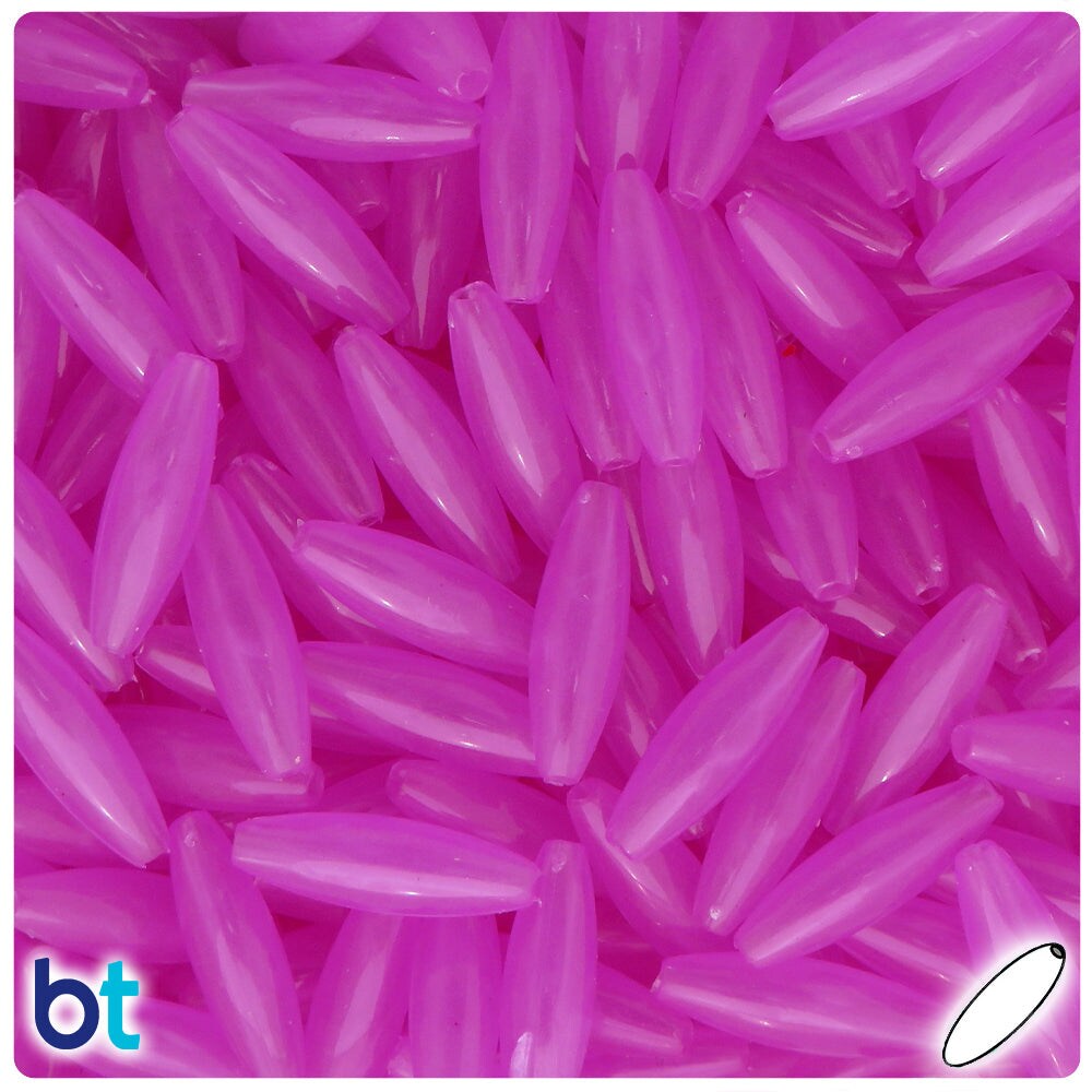 BeadTin Purple Glow 19mm Spaghetti Plastic Craft Beads (150pcs)