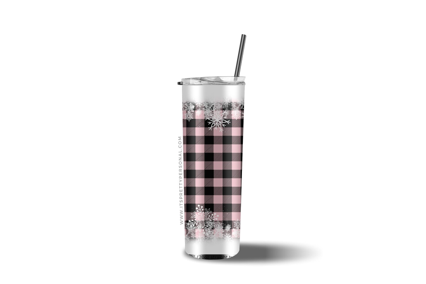 #5 CLEAR 20oz Pink Buffalo Plaid Snow- 9.4&#x22; x 8&#x22; Pattern Vinyl Wrap (IPP EXCLUSIVE!)