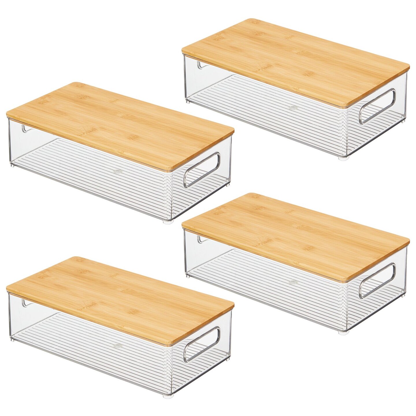 mDesign Plastic Kitchen Food Storage Bin with Bamboo Lid, 4 Pack - Clear,  11.25 x 8 x 6