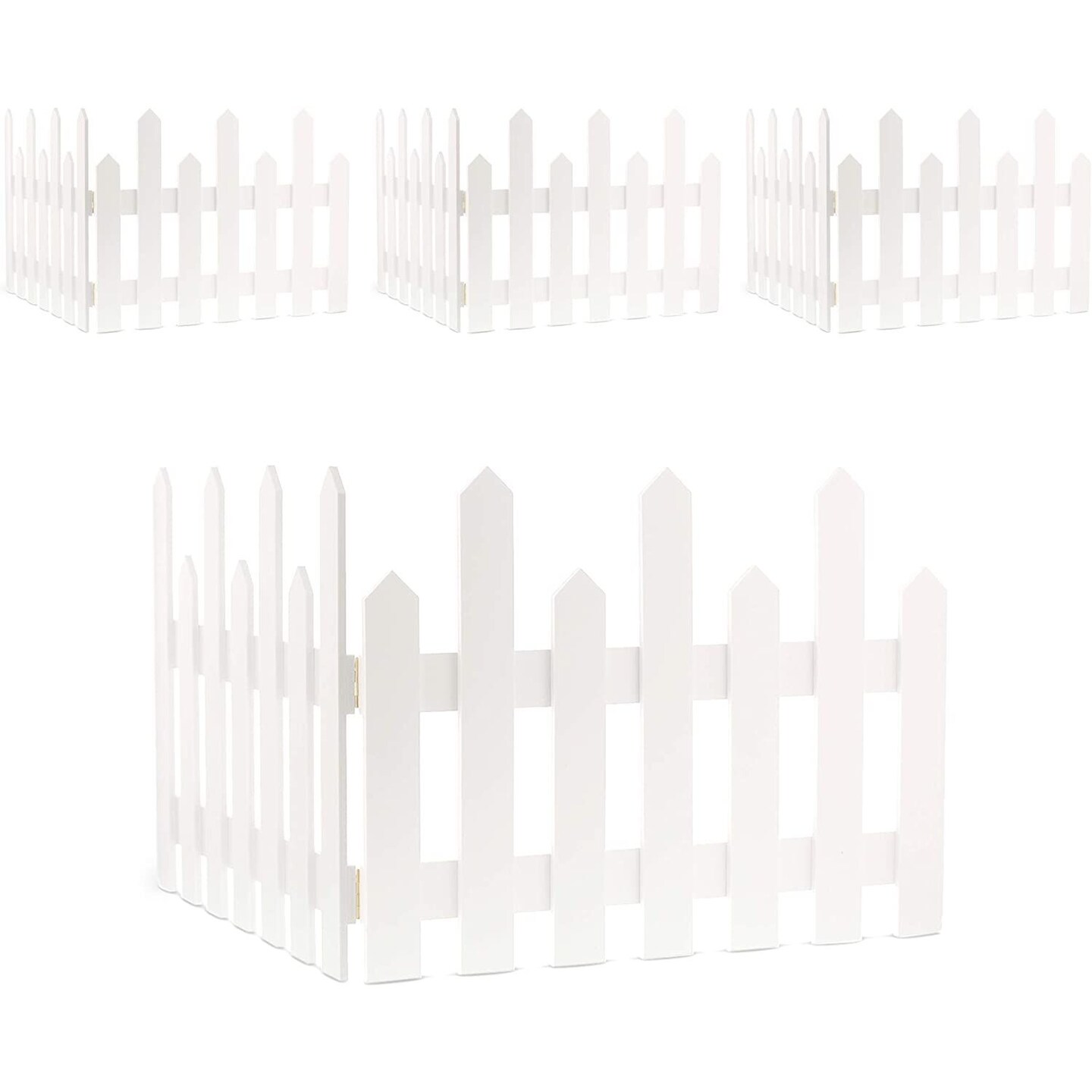 2-Piece Mini White Picket Fence for Christmas Tree or Garden Border (5 Feet Length x 1 Foot Height)