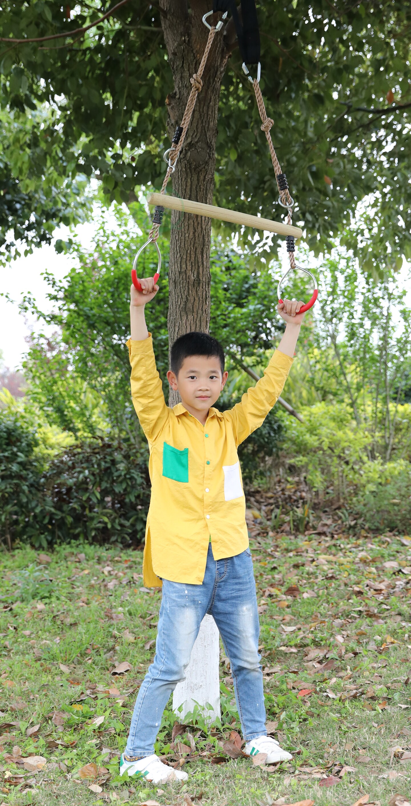 Kids Trapeze Swing Bar with Rings with Hanging Ropes