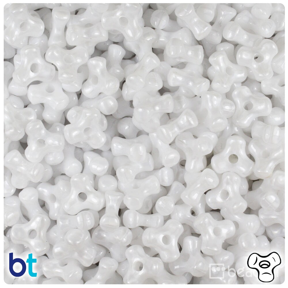 BeadTin White Pearl 11mm TriBead Plastic Craft Beads (500pcs)