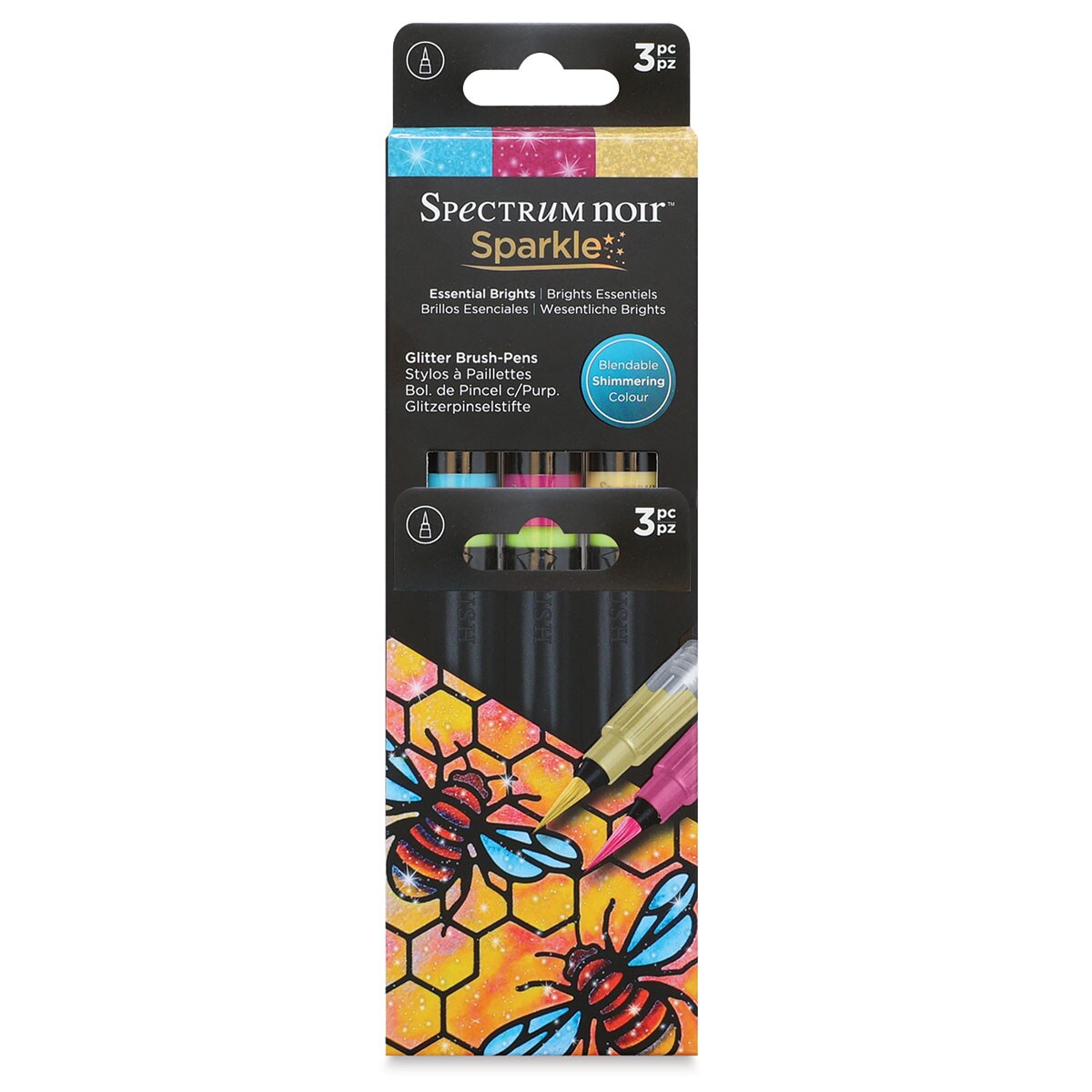Spectrum Noir Sparkle Glitter Brush Pens - Essential Bright Colors, Set of 3