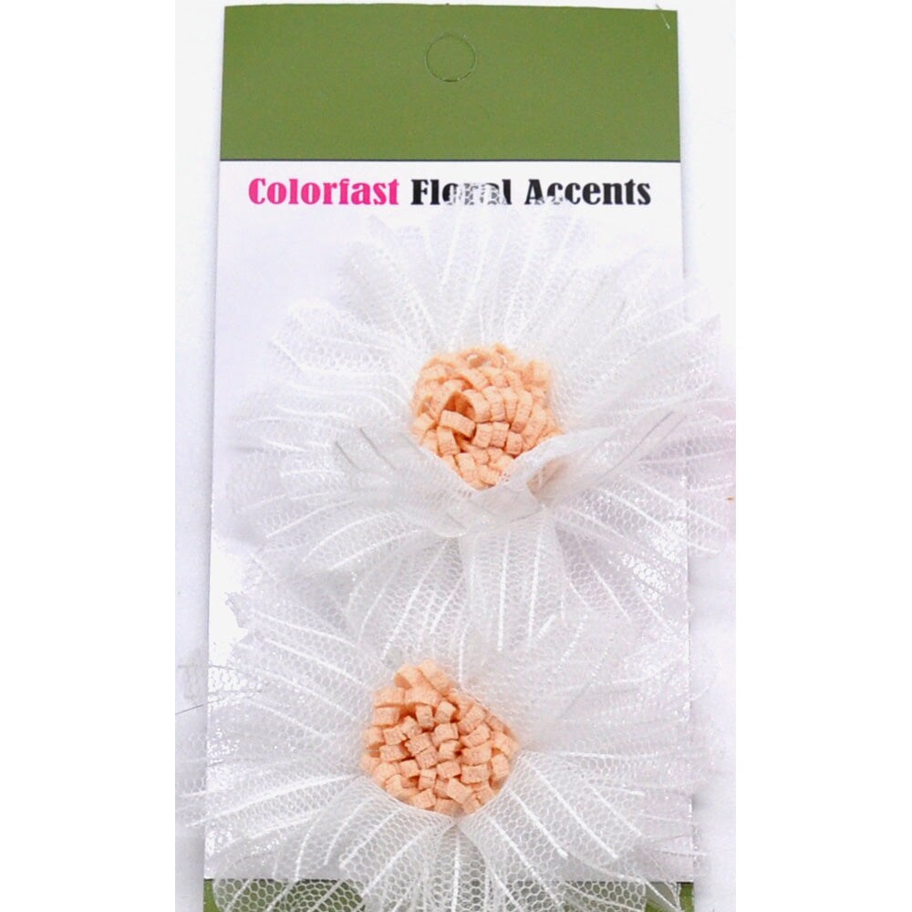 Belagio Colorfast Floral Accents, 3&#x22; Diameter, Fine Netting Flowers, 2 Piece Pack, White