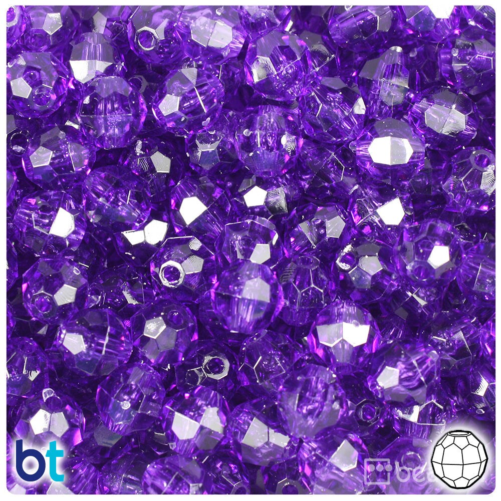 BeadTin Amethyst Transparent 10mm Faceted Round Plastic Craft Beads (225pcs)