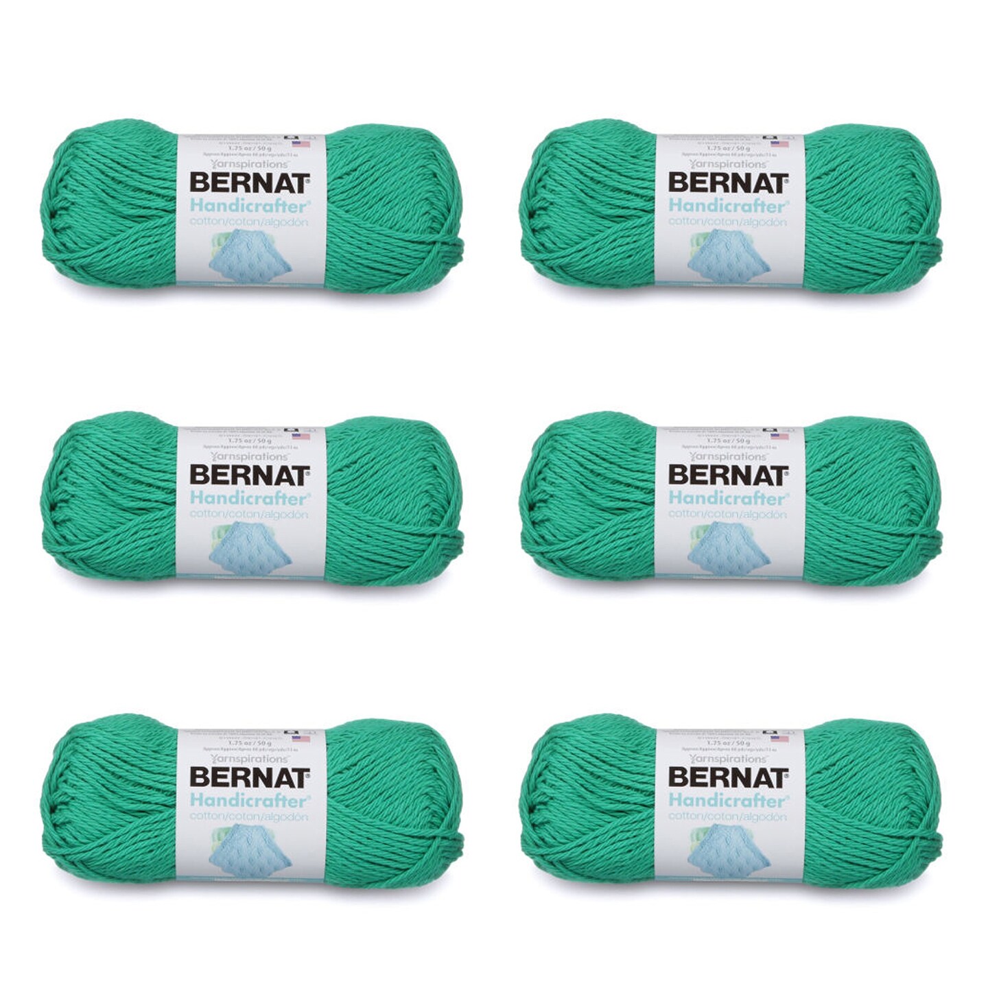 Bernat Handicrafter Cotton Emerald Yarn - 6 Pack of 50g/1.75oz - Cotton - 4 Medium (Worsted) - 80 Yards - Knitting/Crochet