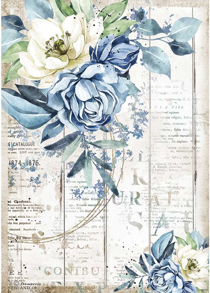 Stamperia Rice Paper Sheet A4-Sea Dream Blue Flower, Romantic