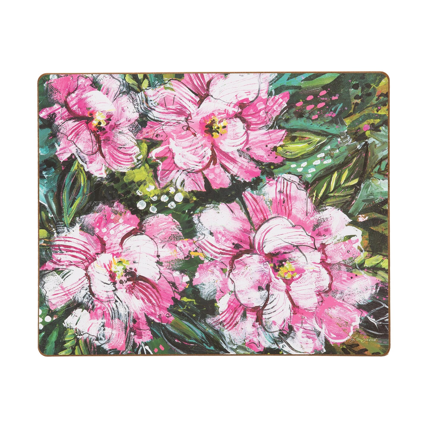 Peony Placemats, Set of 6 Hardboard Floral Pattern Easy To Wipe, 13" x 16"