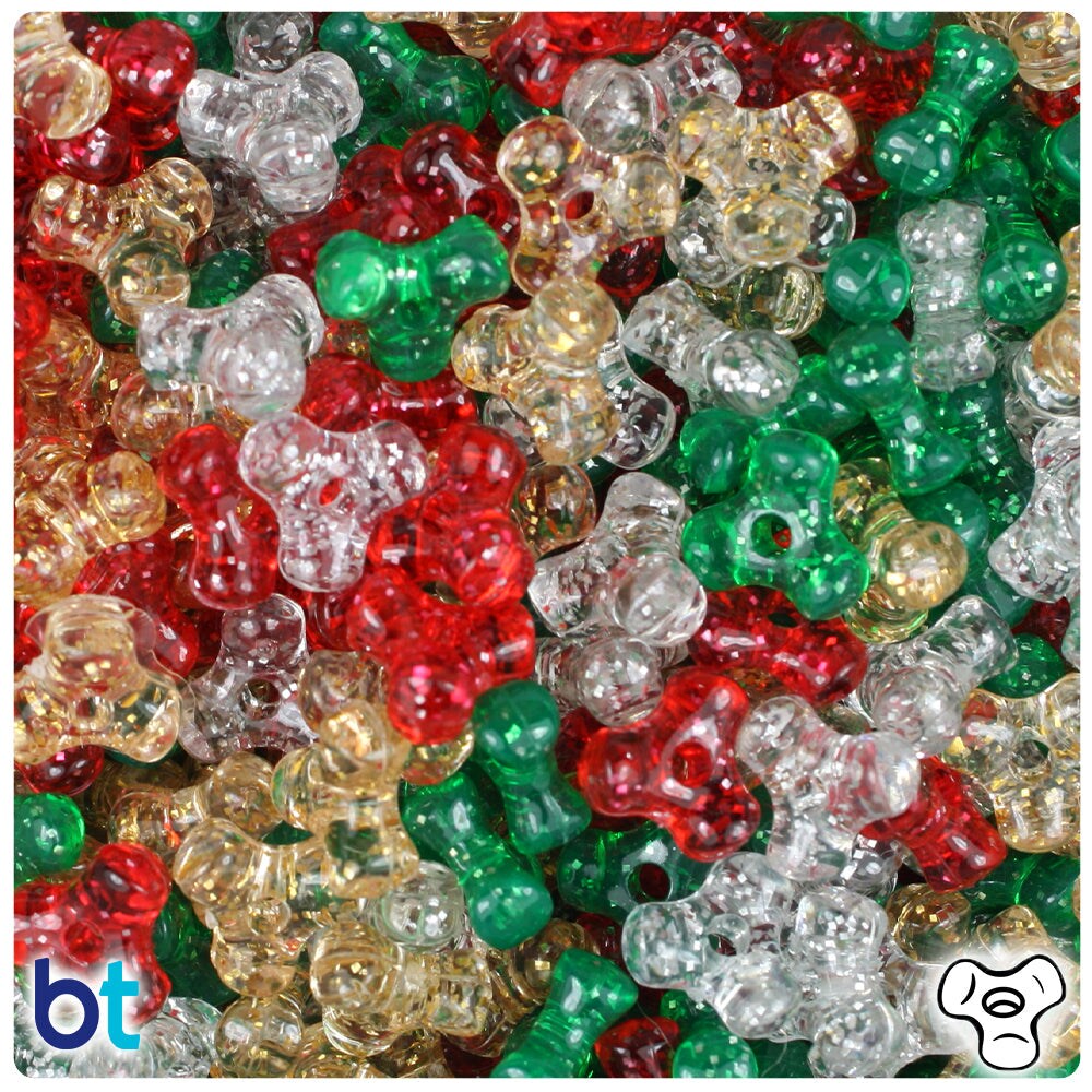 BeadTin Christmas Sparkle Mix 11mm TriBead Plastic Craft Beads (500pcs)