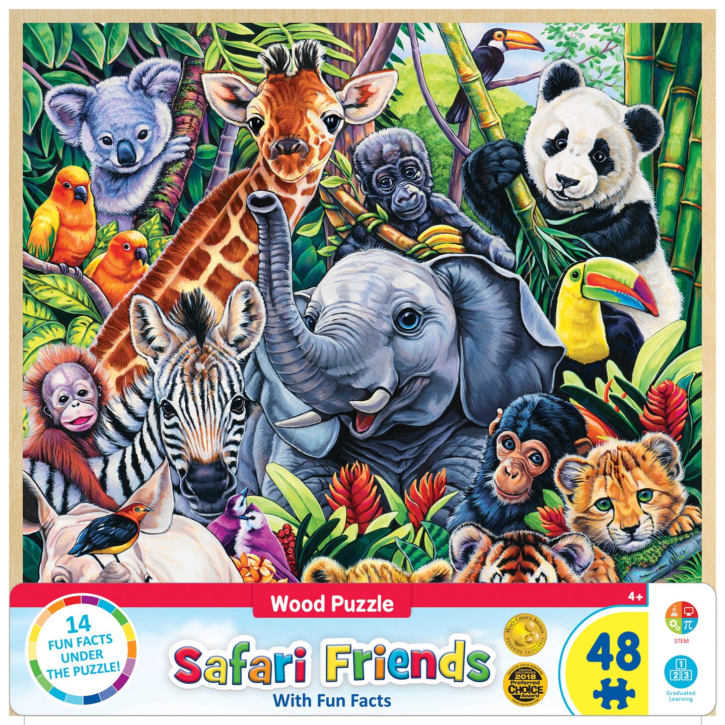 MasterPieces 48 Piece Fun Facts Jigsaw Puzzle for Kids - Safari Friends  Wood Puzzle - 12x12