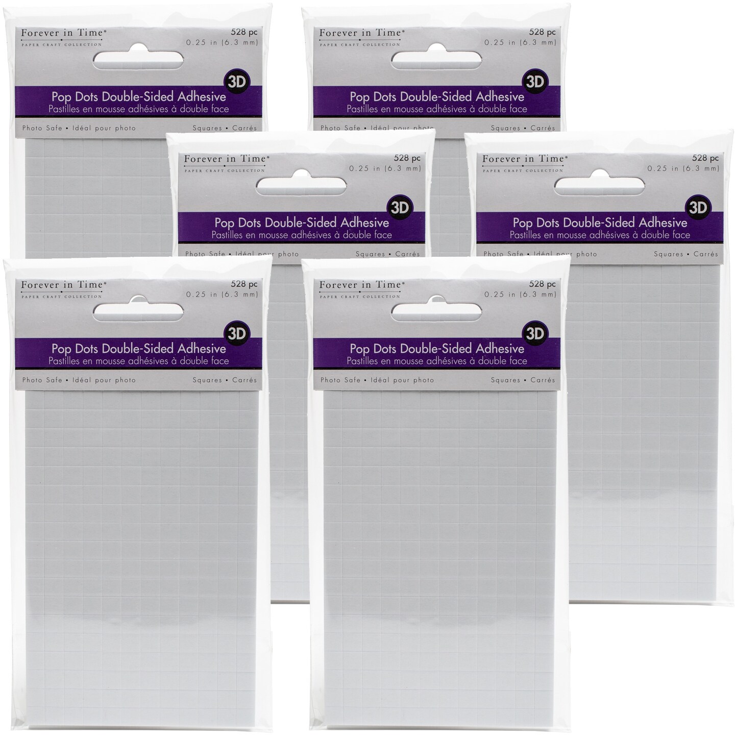 Multipack of 6 - MultiCraft 3D Pop Dots Dual-Adhesive Foam Mounts-.25" Square 528/Pkg