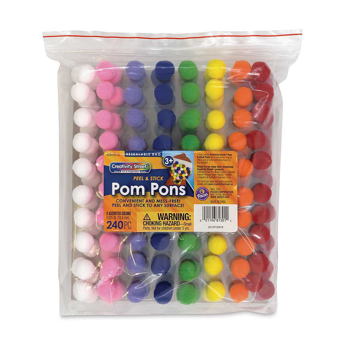 Creativity Street Peel &#x26; Stick Pom Pons - Pkg of 240