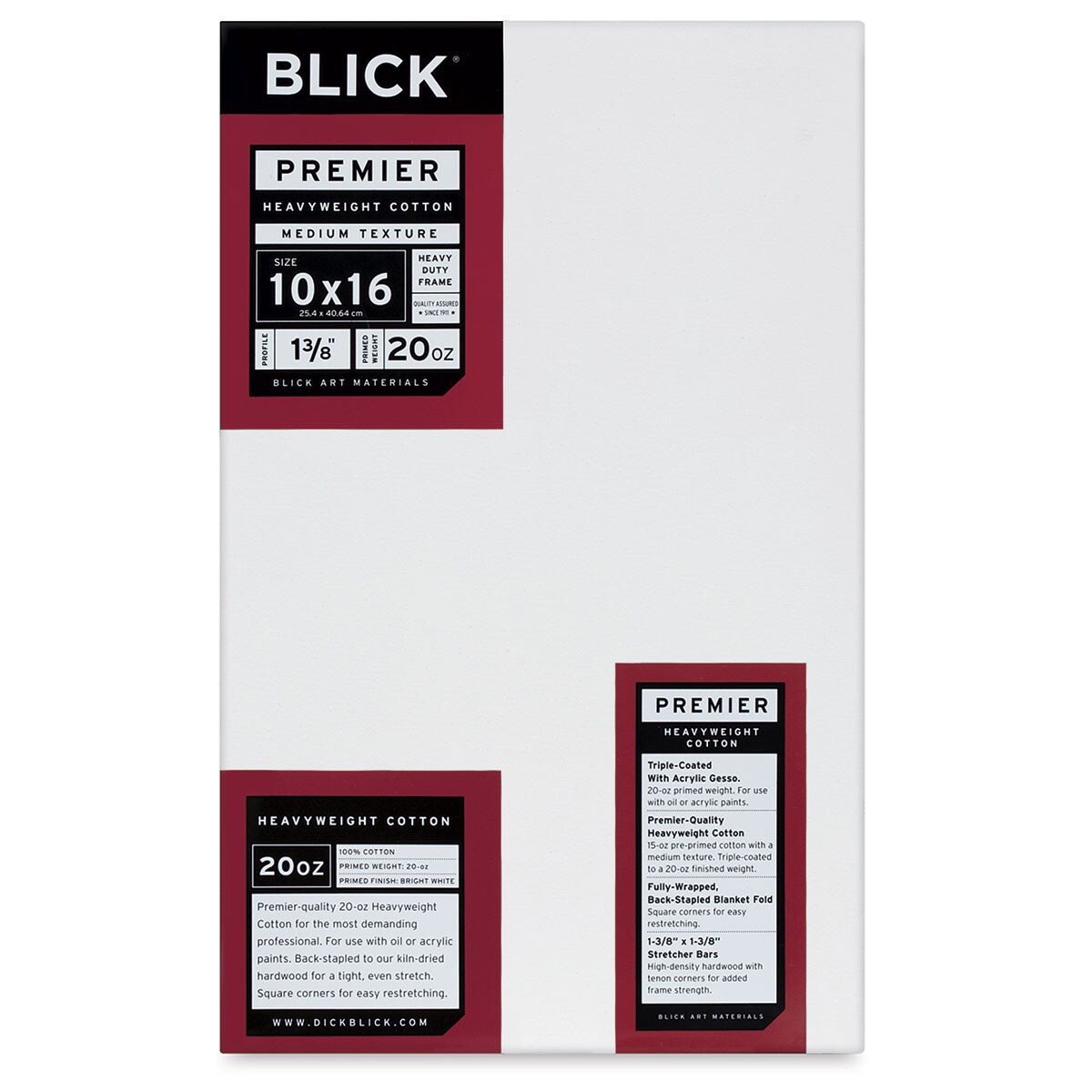 Blick Premier Heavyweight Stretched Cotton Canvas - 10&#x22; x 16&#x22;, 1-3/8&#x22; Profile