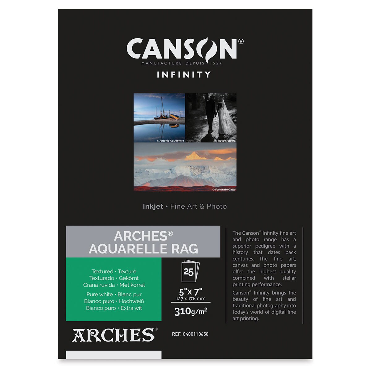 Canson Infinity Arches Aquarelle Rag Inkjet Paper - 5&#x22; x 7&#x22;, 310 gsm, Package of 25