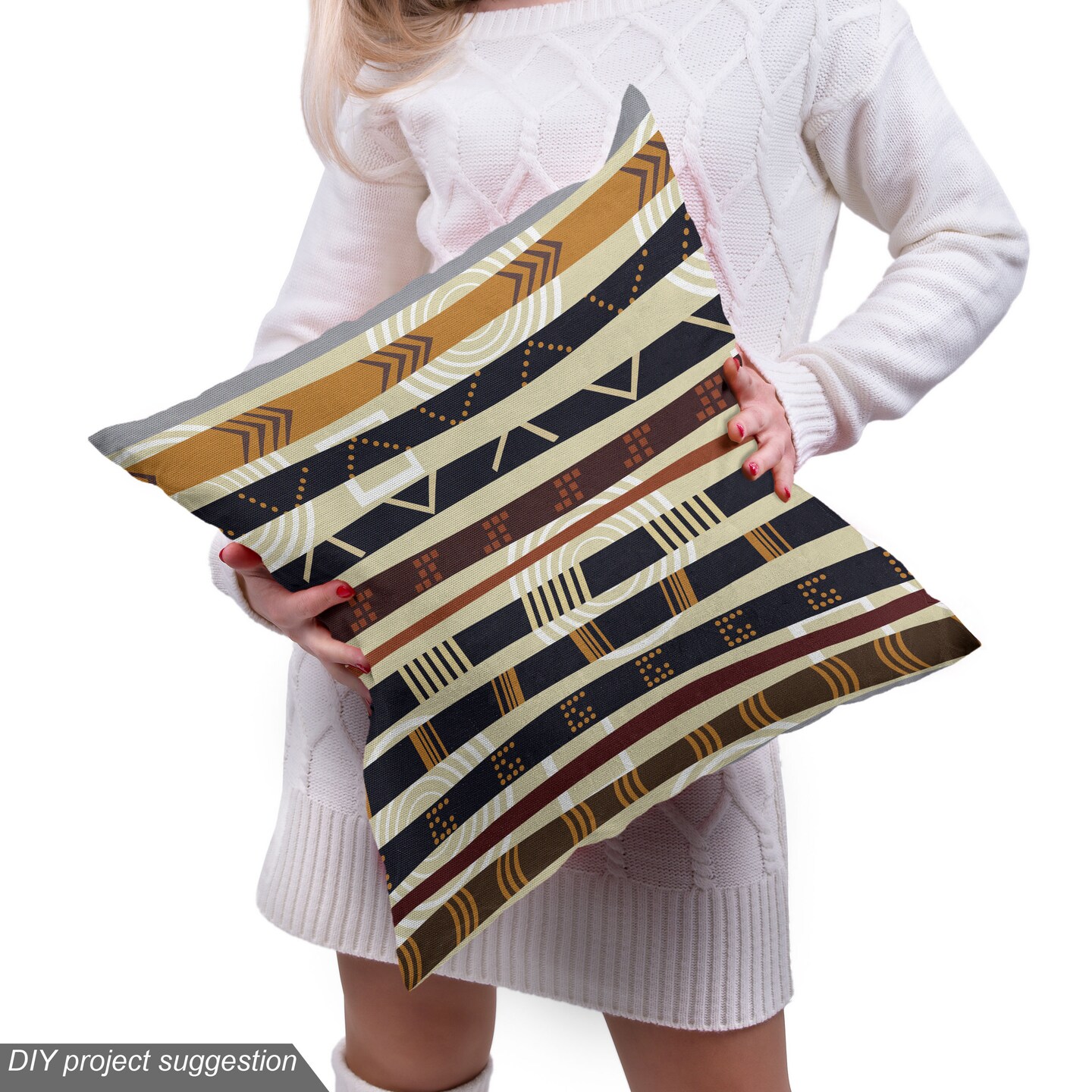 Ambesonne Abstract Fabric by The Yard Ethnic Style Geometric Forms Striped Pattern on Bold Earth Tones Decorative Material for Modern Farmhouse Decor Upholstery and Home Accents 1 Yard Orange Cream