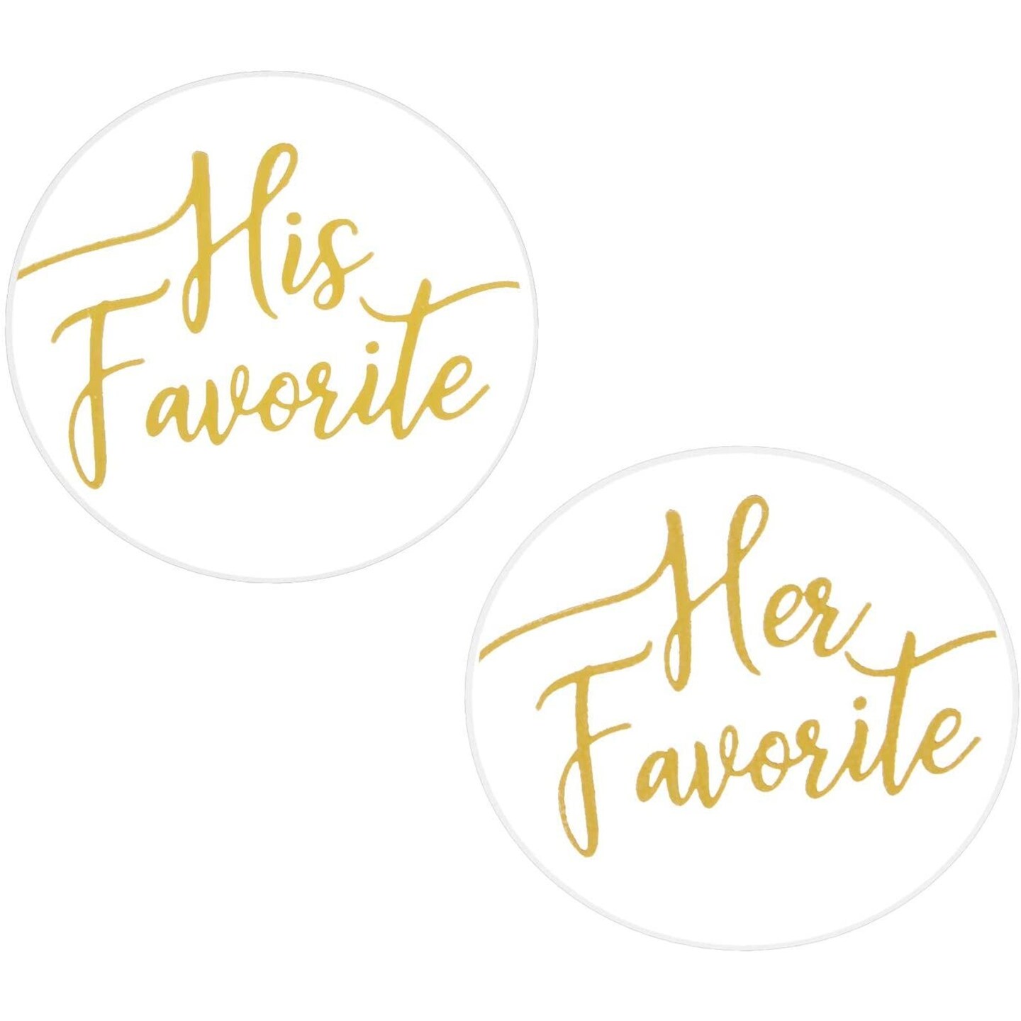 Gold Foil Stickers for Weddings, His Favorite, Her Favorite (1 in, 200 Pieces)