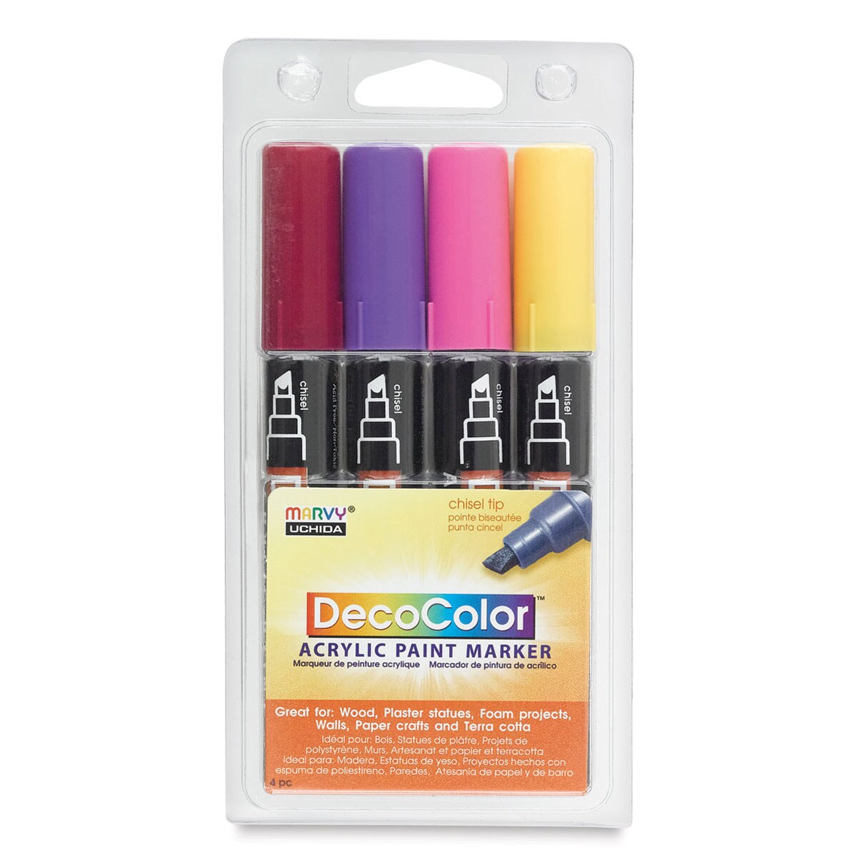 DecoColor Acrylic Chisel Marker Set of 4, Bright Colors