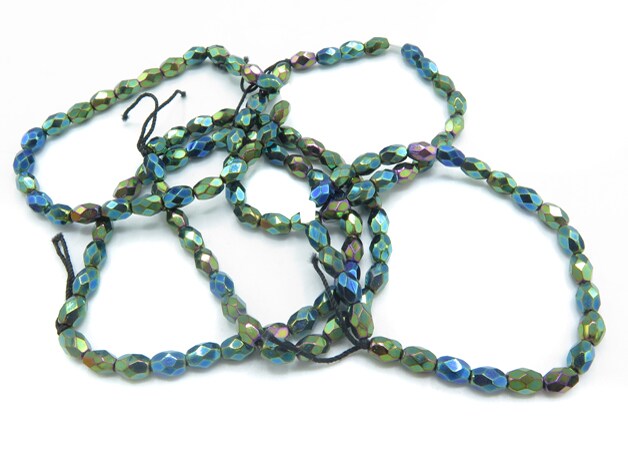 Peacock Faceted Olive Shaped Czech Glass Beads (1 strand/25 beads) (B616)