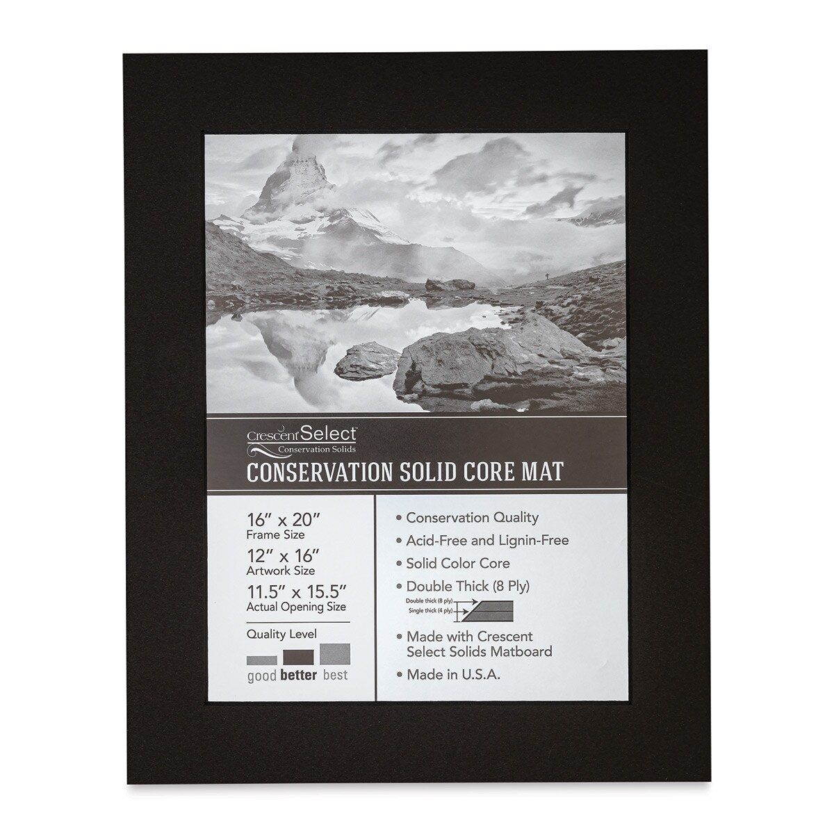 Crescent Select Conservation Solids Pre-Cut Mat - Deep Black, 8 ply, 16&#x22; x 20&#x22;