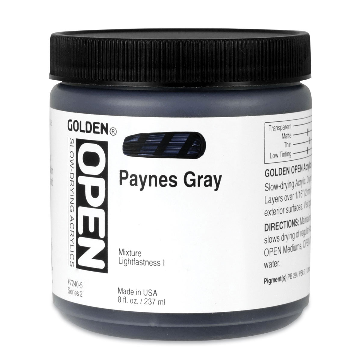 Golden Open Acrylics - Paynes Gray, 8 oz Jar