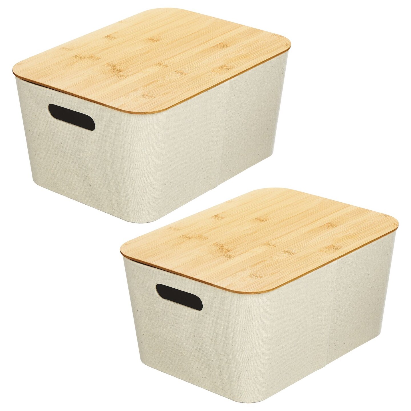 mDesign Modern Stackable Fabric Covered Bin with Bamboo Lid, 2 Pack