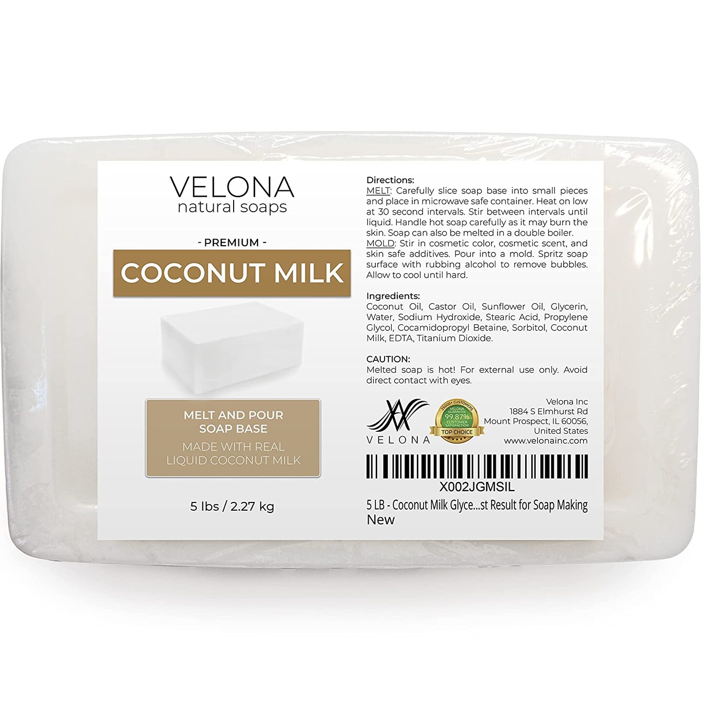 5 LB - Coconut Milk Glycerin Soap Base by Velona | SLS/SLES Free | Melt and Pour | Natural Bar for The Best Result for Soap Making&#x2026;