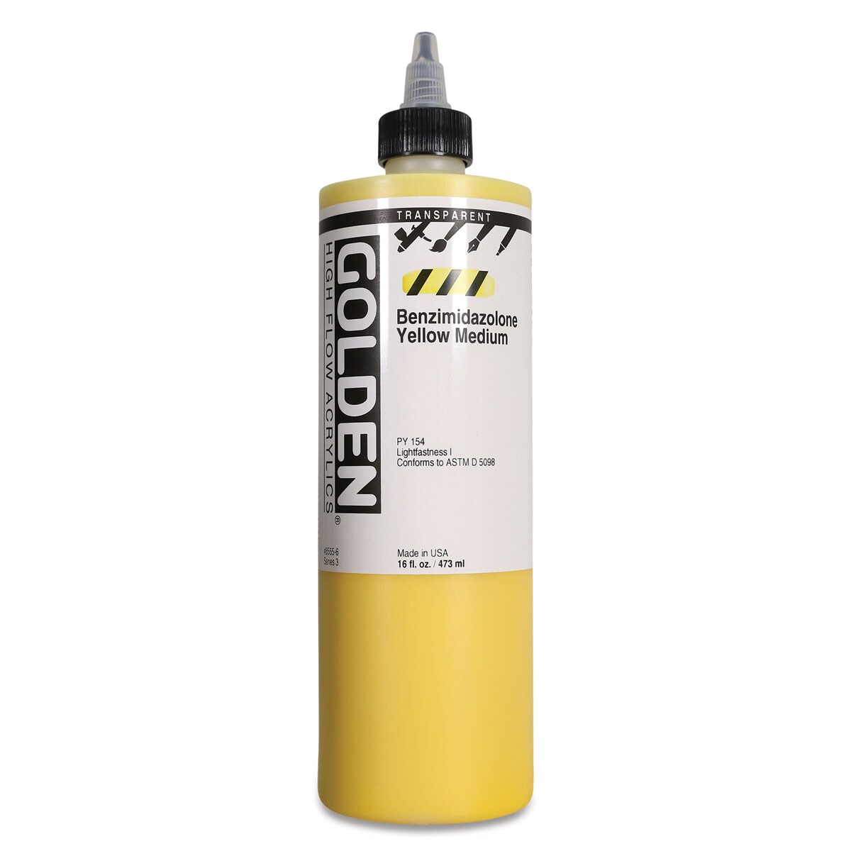Golden High Flow Acrylics - Transparent Benzimidazolone Yellow Medium, 16 oz bottle