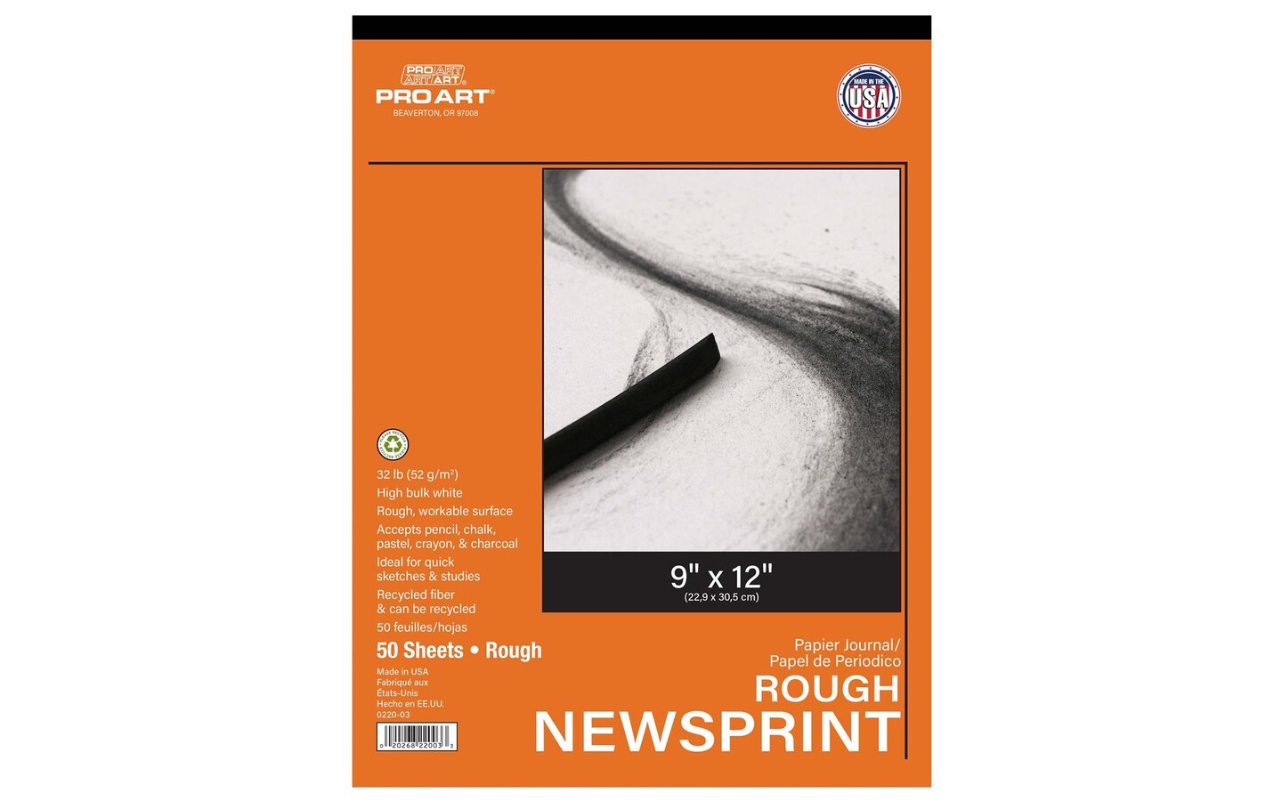 Pro Art Newsprint Pad Rough 9x12 32lb 50pc