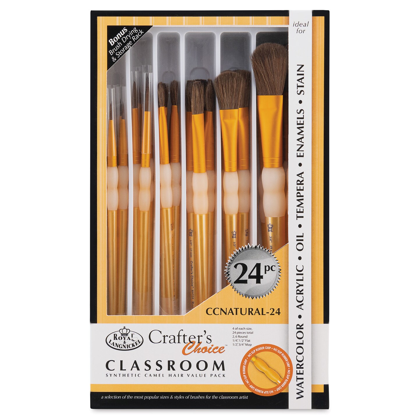 Royal &#x26; Langnickel Crafter&#x27;s Choice Synthetic Camel Hair Brushes - Classroom Value Pack, Set of 24