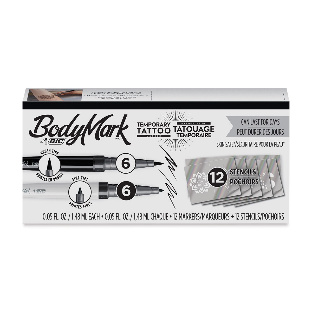 Amazon.com: BIC BodyMark Temporary Tattoo Marker Assorted Colors (9 Pack) :  Beauty & Personal Care