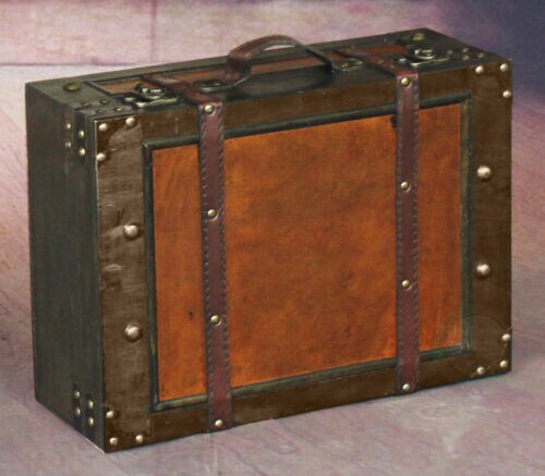 Wooden Vintage Luggage Trunks - Antique Carry-on Suitcase Storage Box with Hinged Lids, Old-Fashioned Decorative Box
