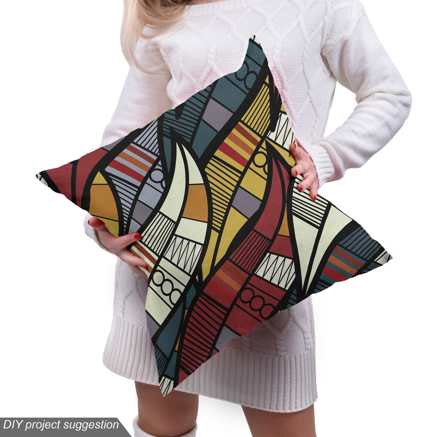 Ambesonne African Fabric by The Yard, Diagonal Abstract Leaves with Circles Chevrons Lines Traditional Cultural Heritage, Decorative Fabric for Upholstery and Home Accents, 1 Yard, Ruby Grey