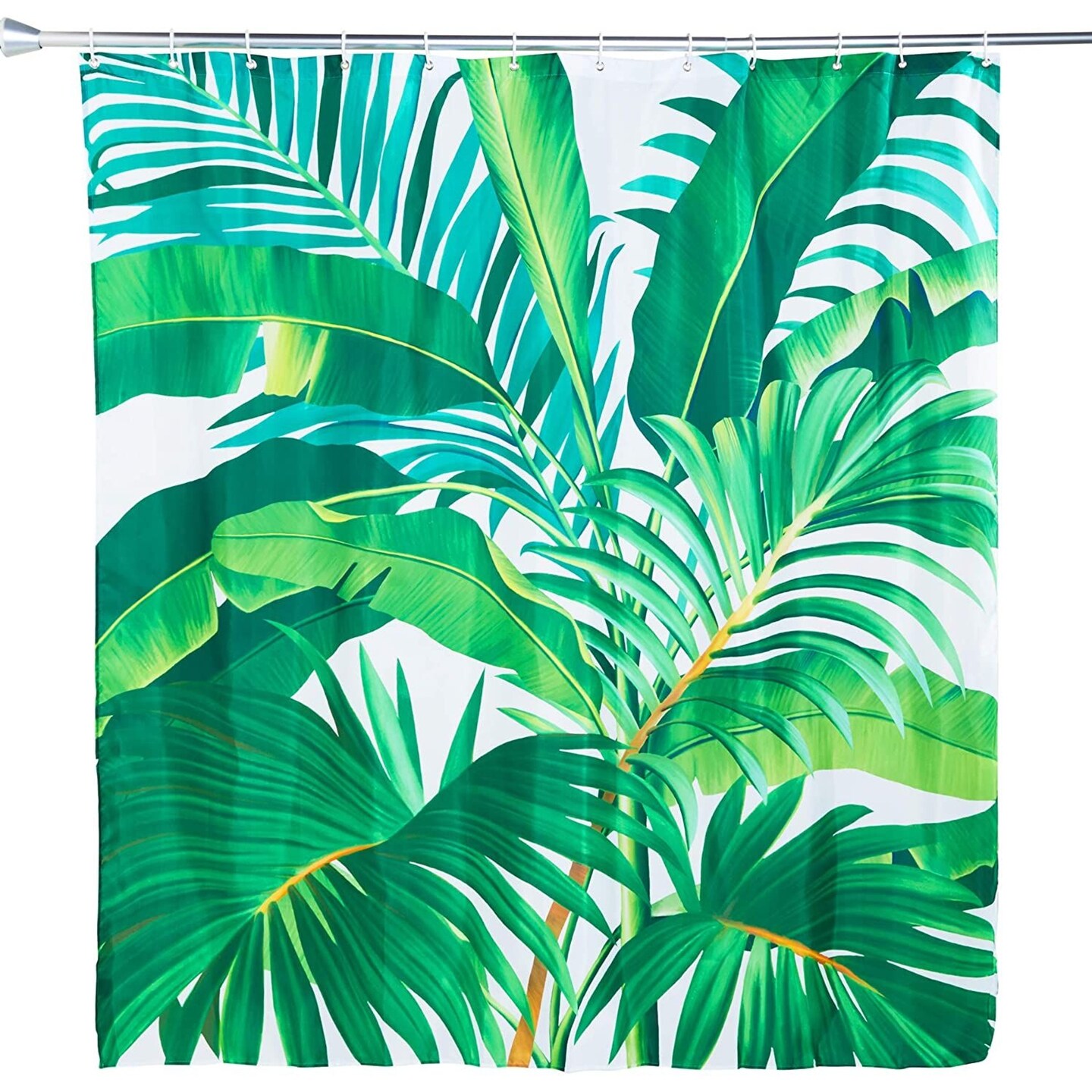 Okuna Outpost Tropical Shower Curtain Set with 12 Hooks, Leaf Bathroom Decor (70 x 71 in)