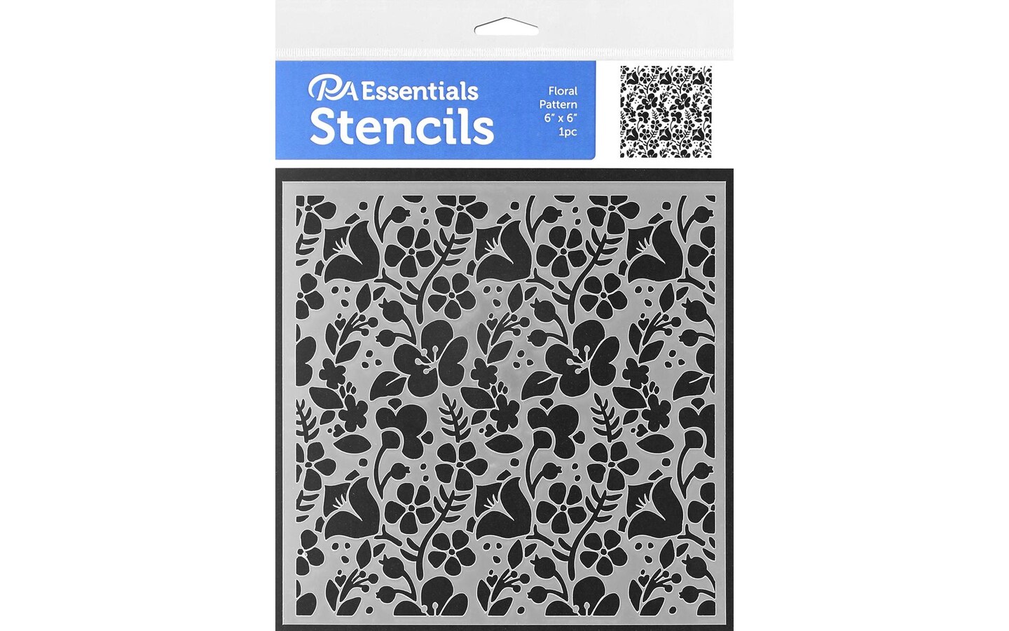 PA Essentials Stencil Floral Pattern for Painting on Wood, Canvas, Paper, Fabric, Wall and Tile, Reusable DIY Art and Craft Stencils for Painting, 6"x6" Inches