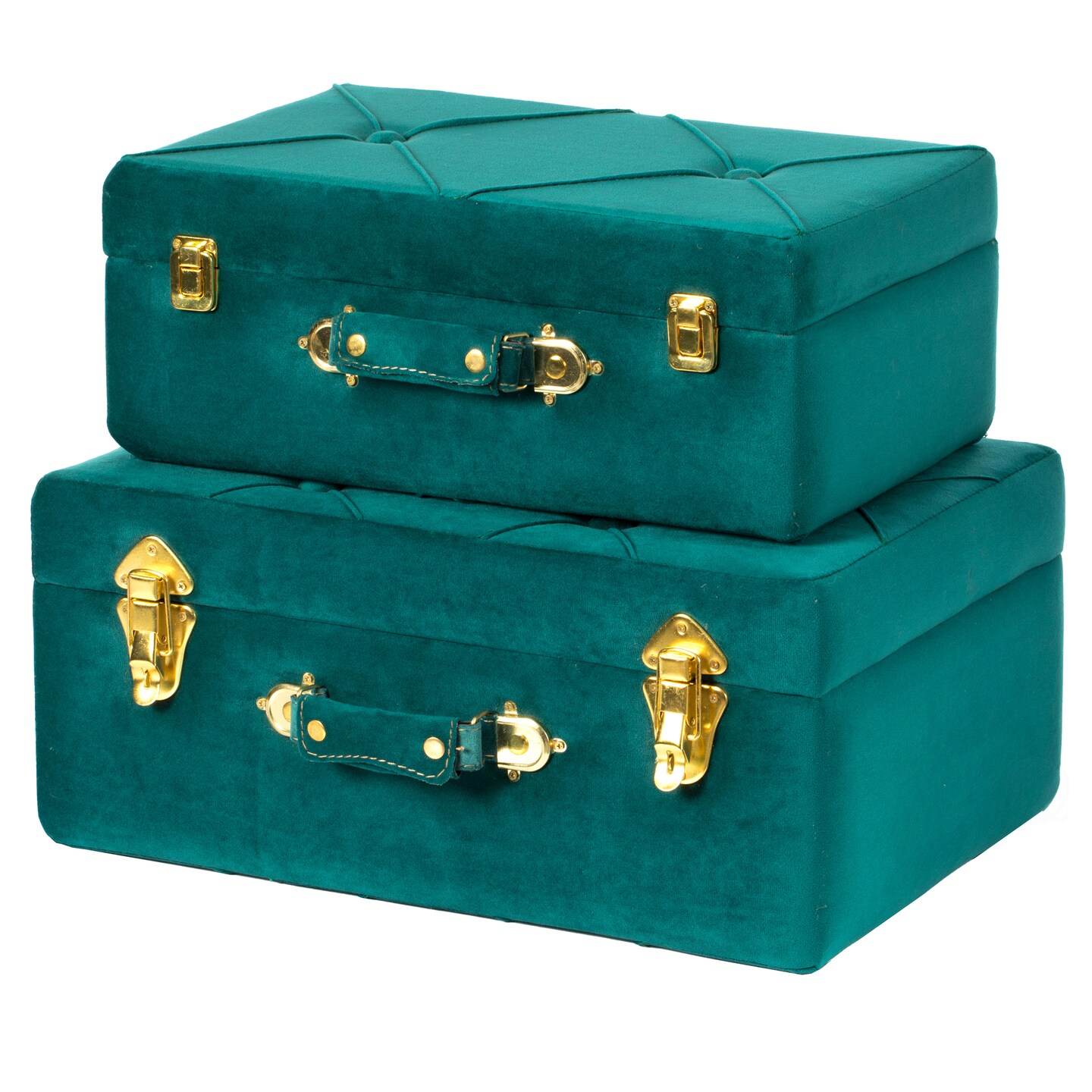Decorative Tufted Velvet Suitcase Treasure Chest Set of 2